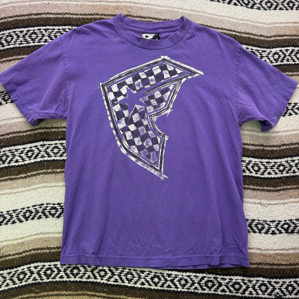 Vintage 2000's Famous Stars and Straps Faded Purple Checkered Shirt Sz Medium